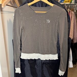 Urban Outfitters Sparkle Gray Long Sleeve Top with White Trim